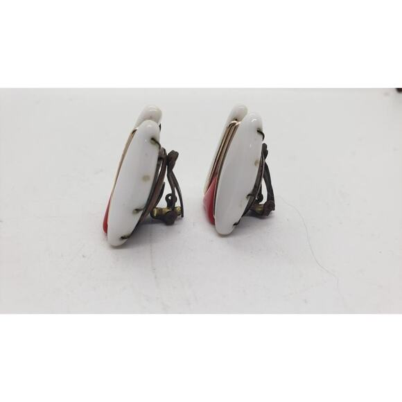 Vintage Earrings White & Orange Wired Clip West Germany Mid Century Retro 1950s - Picture 4 of 7